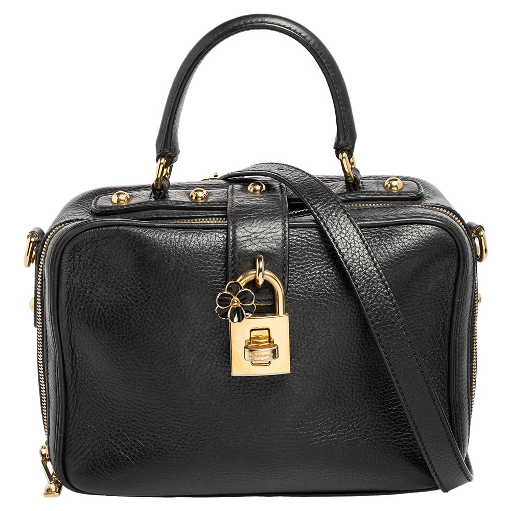 Dolce & Gabbana Black Leather Dolce Box Top Handle Bag