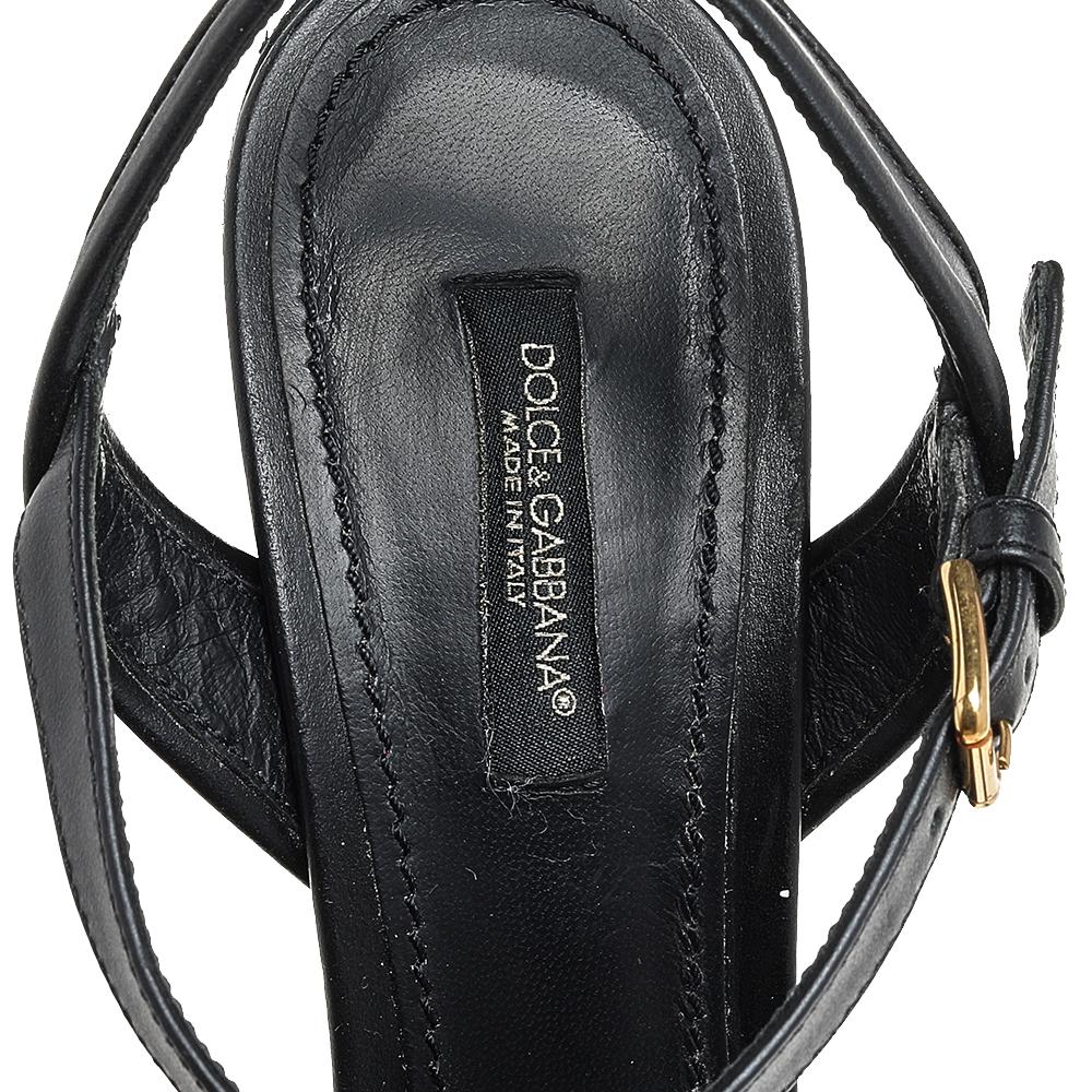 Dolce & Gabbana Black Leather Embellished DG Amore Ankle Strap Sandals Size 39 3