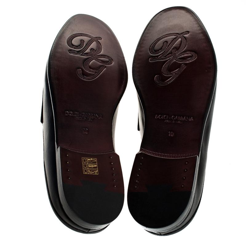 Men's Dolce & Gabbana Black Leather Embroidered Logo Slip On Mules Size 44