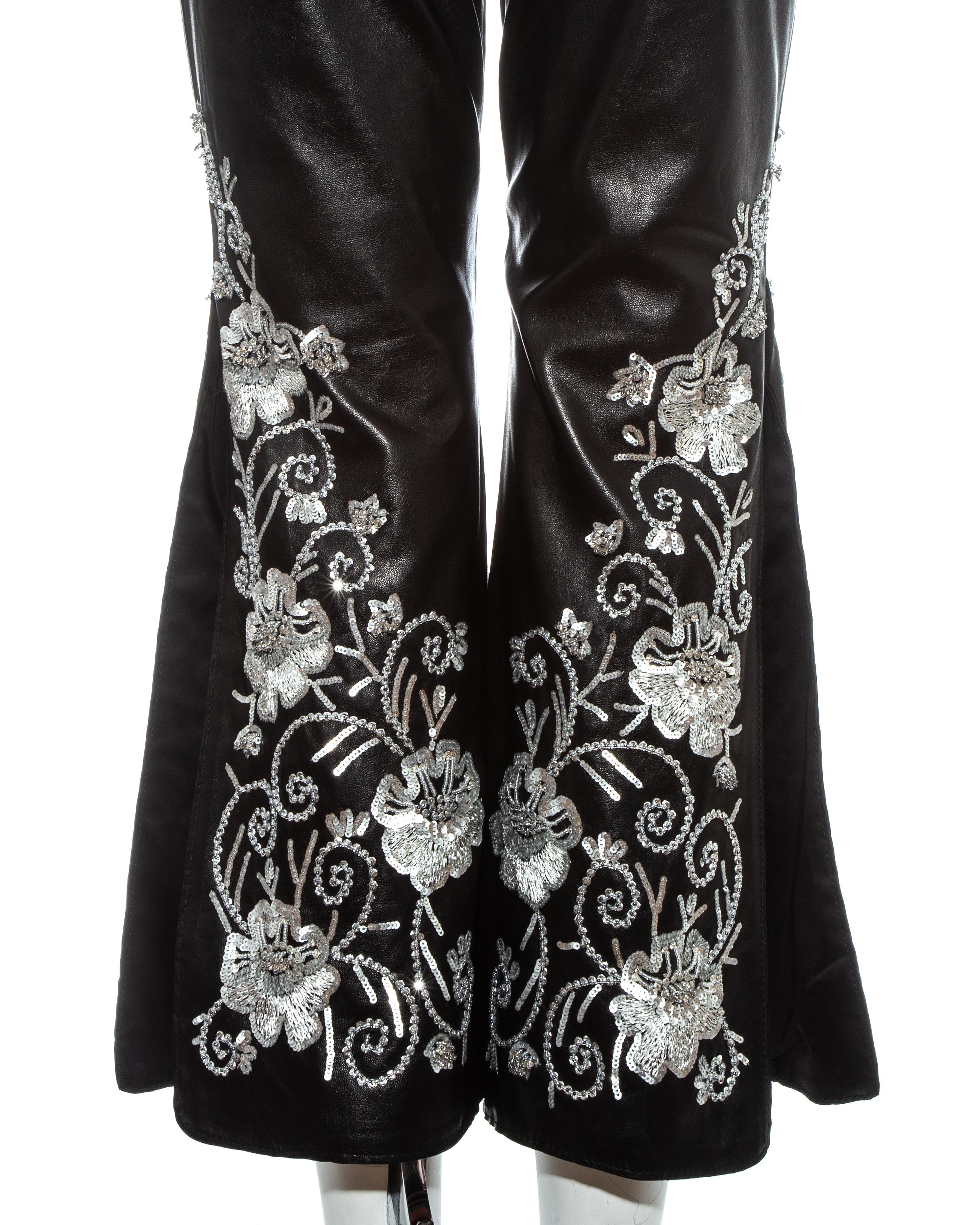 Black Dolce & Gabbana black leather embroidered pants and knitted corset, fw 1999