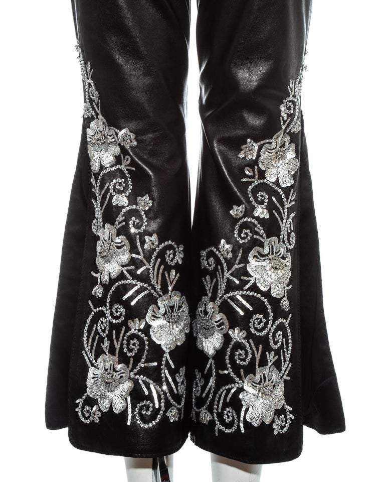 Dolce and Gabbana black leather embroidered pants and knitted corset ...