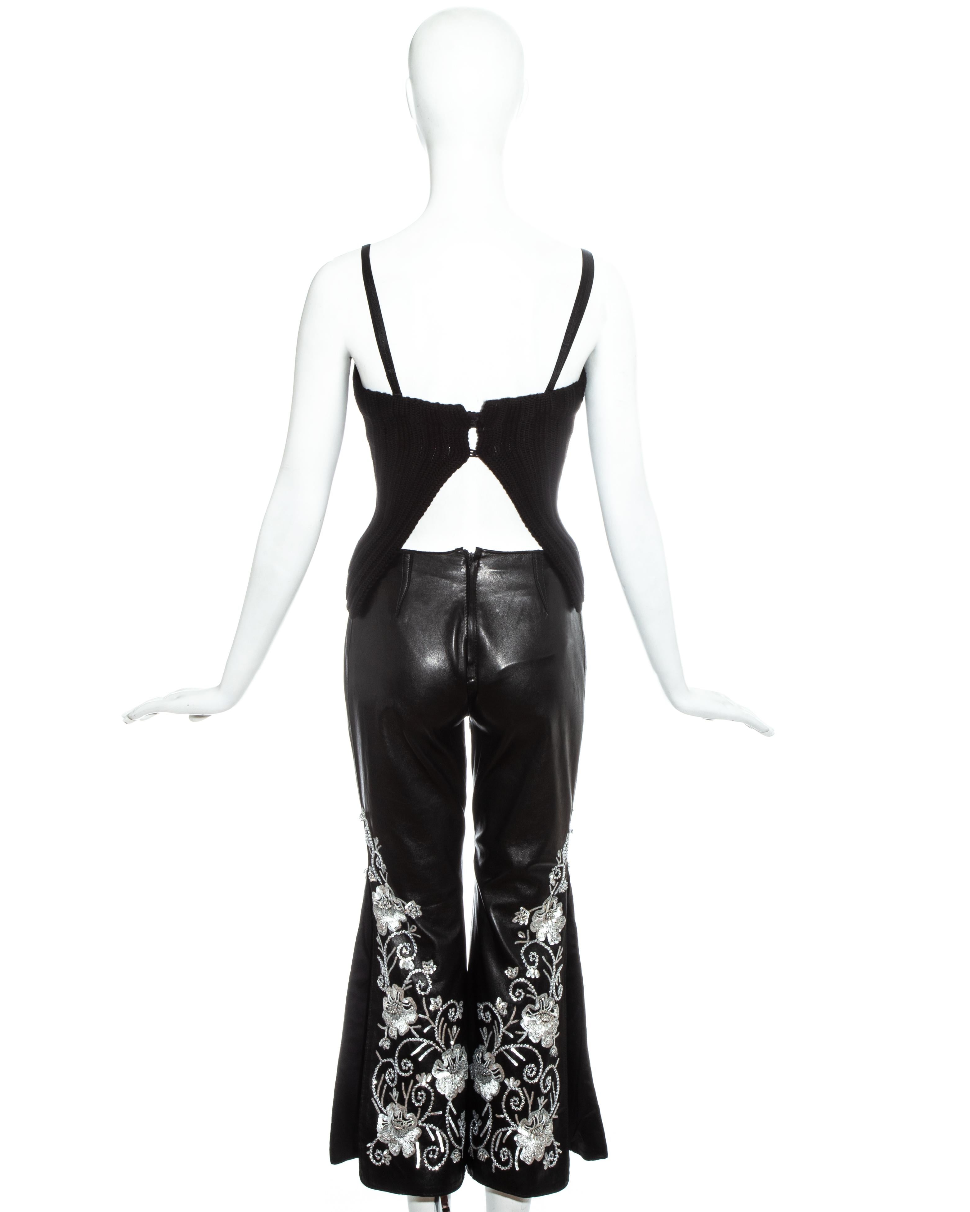 Dolce & Gabbana black leather embroidered pants and knitted corset, fw 1999 In Excellent Condition In London, GB