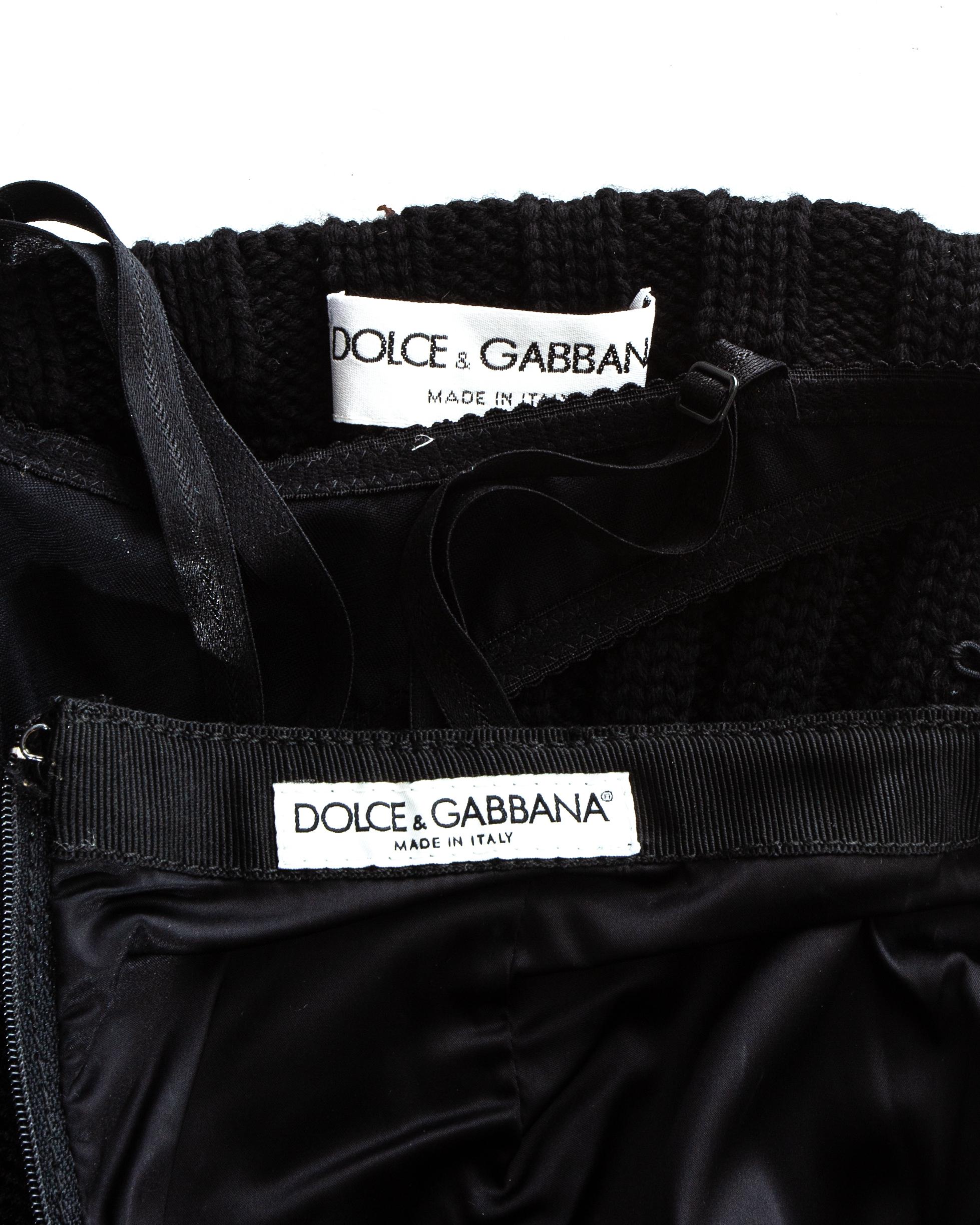 Dolce & Gabbana black leather embroidered pants and knitted corset, fw 1999 3