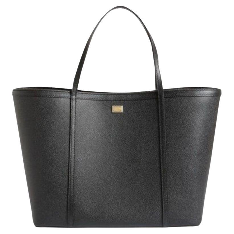 Dolce & Gabbana Black Leather Escape Shopping Tote Bag Top Handle Handbag DG For Sale