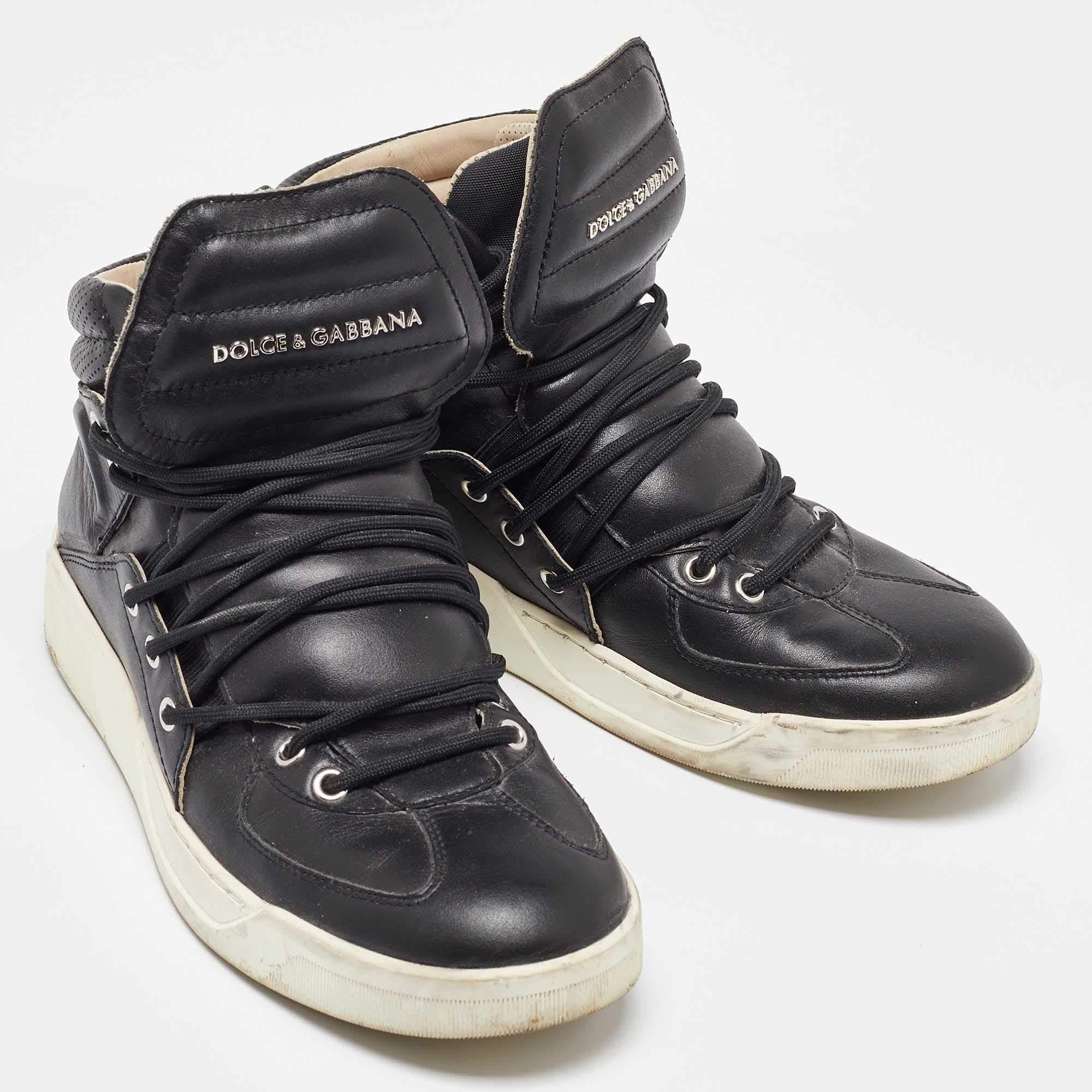Dolce & Gabbana Schwarze Flagge High Top Turnschuhe aus Leder Größe 42 Herren im Angebot