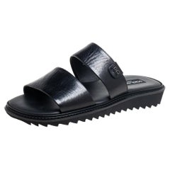Dolce & Gabbana Black Leather Flat Slides Size 39
