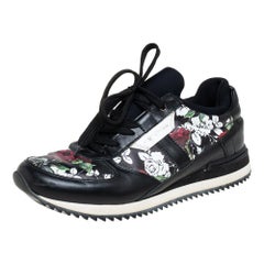 Dolce & Gabbana Black Leather Floral Print Low Top Sneakers Size 38.5