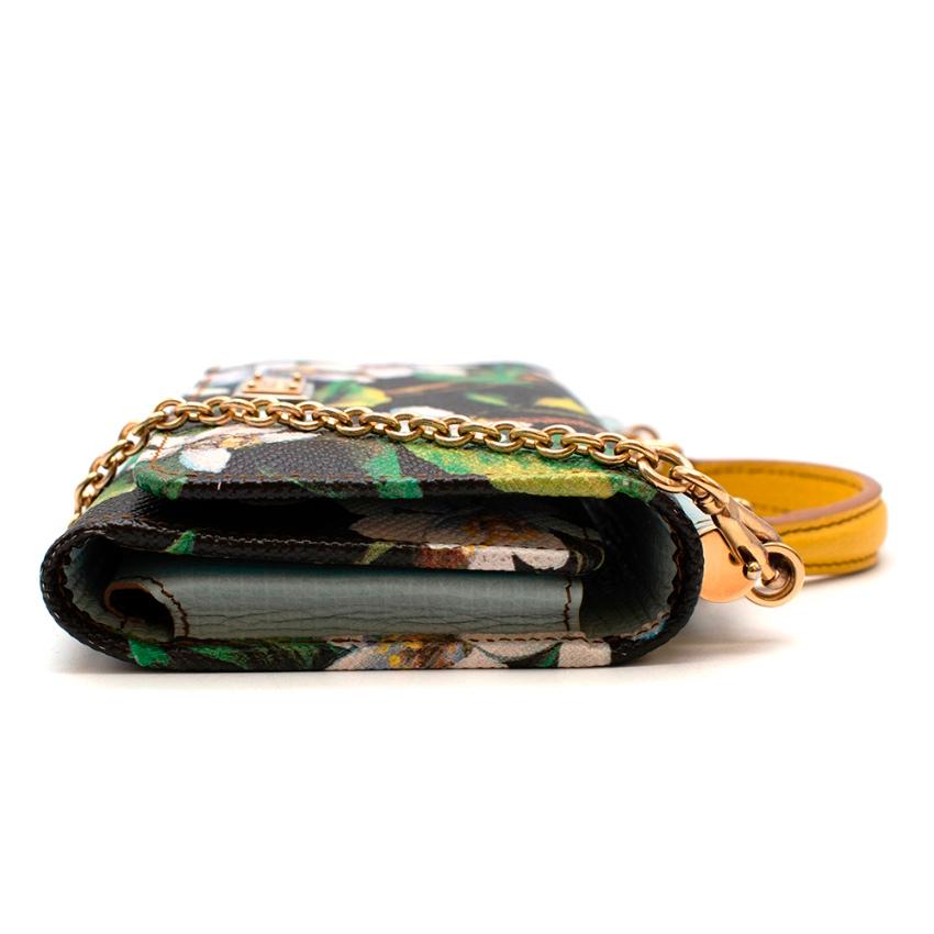 Dolce & Gabbana Black Leather Floral Print Sicily Von Wallet On Chain In New Condition In London, GB