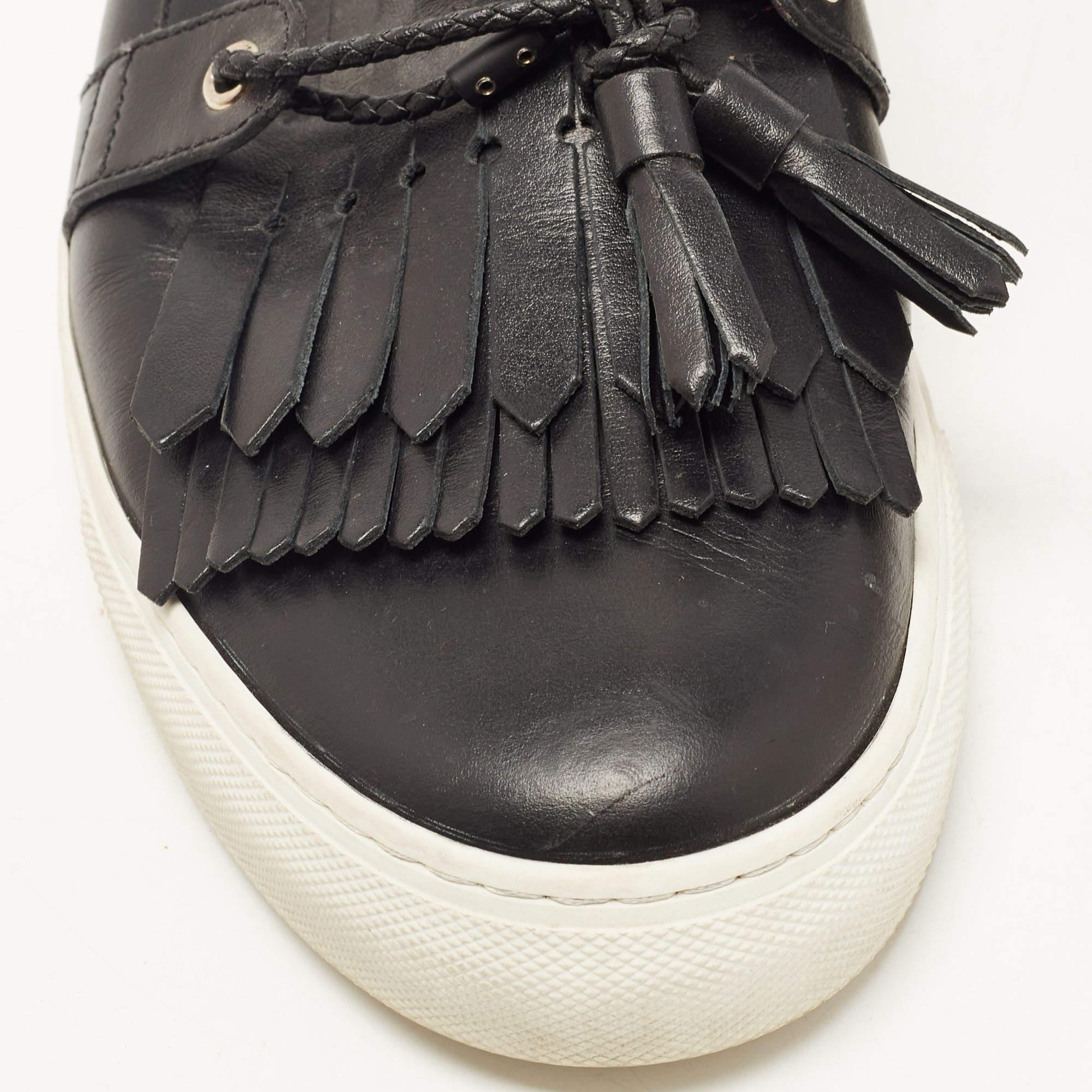 Dolce & Gabbana Black Leather Fringe Slip On Sneakers Size 41.5 For Sale 4