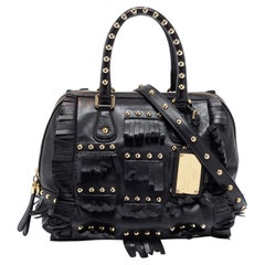 Dolce & Gabbana Black Leather Fringed Studded Satchel