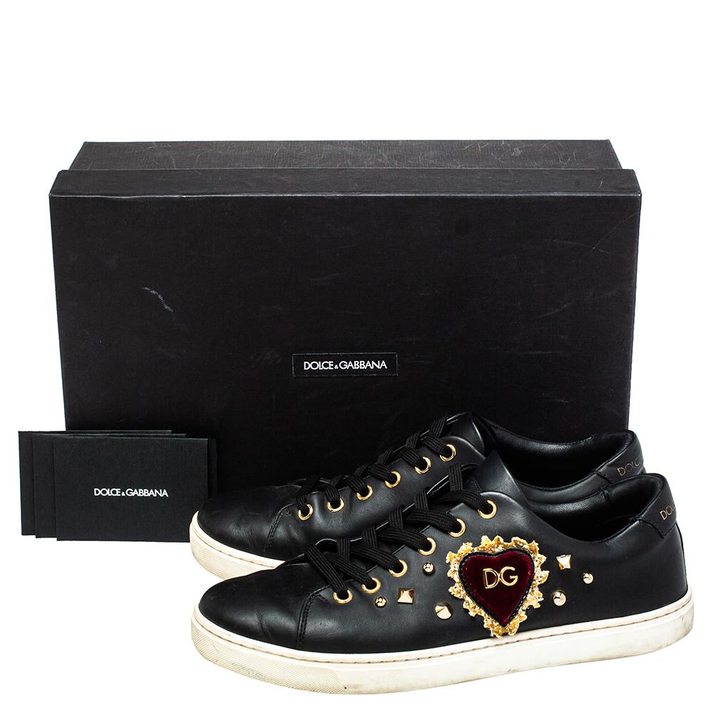 Dolce & Gabbana Black Leather Heart Low Top Sneakers Size 38 1