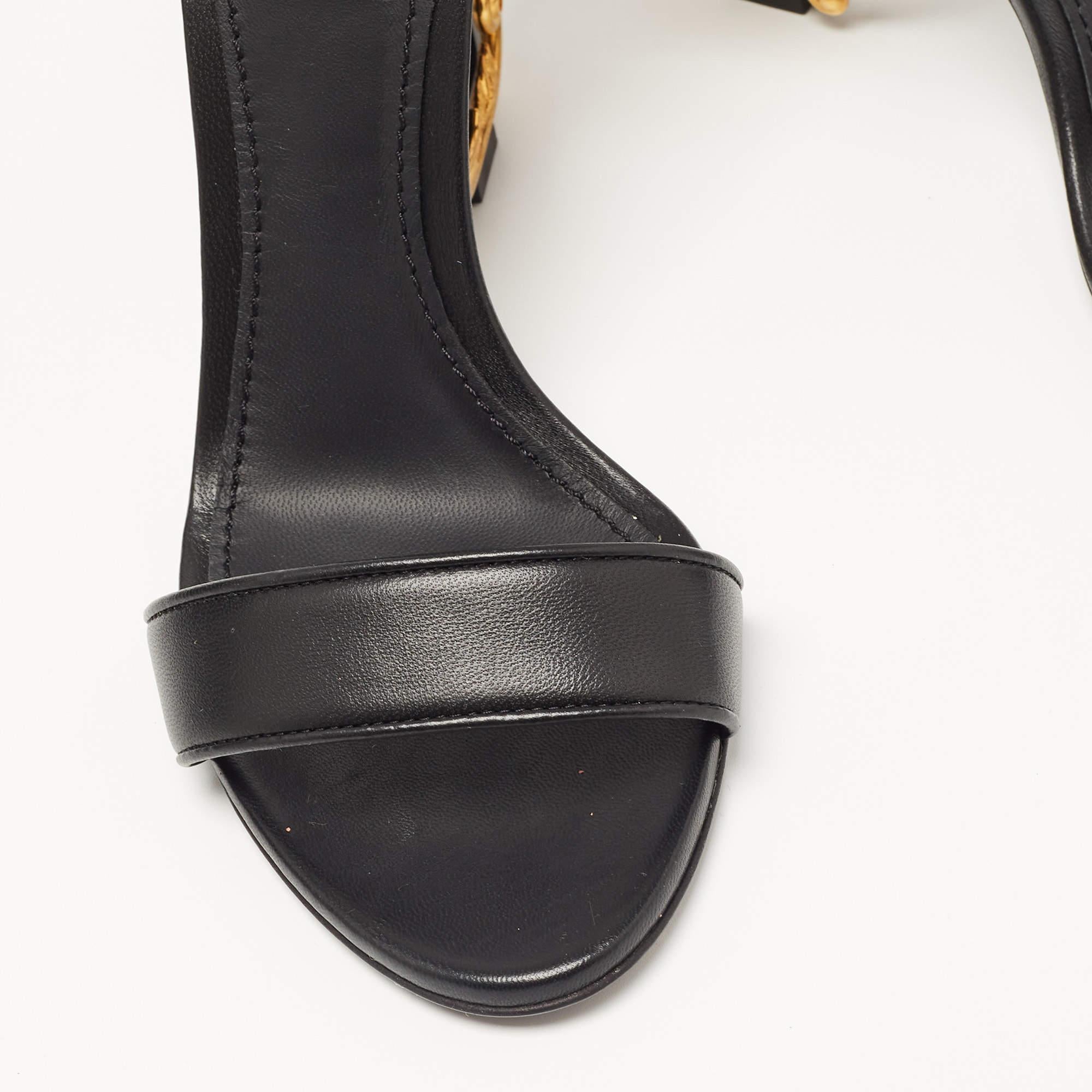 Dolce & Gabbana Black Leather Keira DG Heel Ankle Strap Sandals Size 38.5 3
