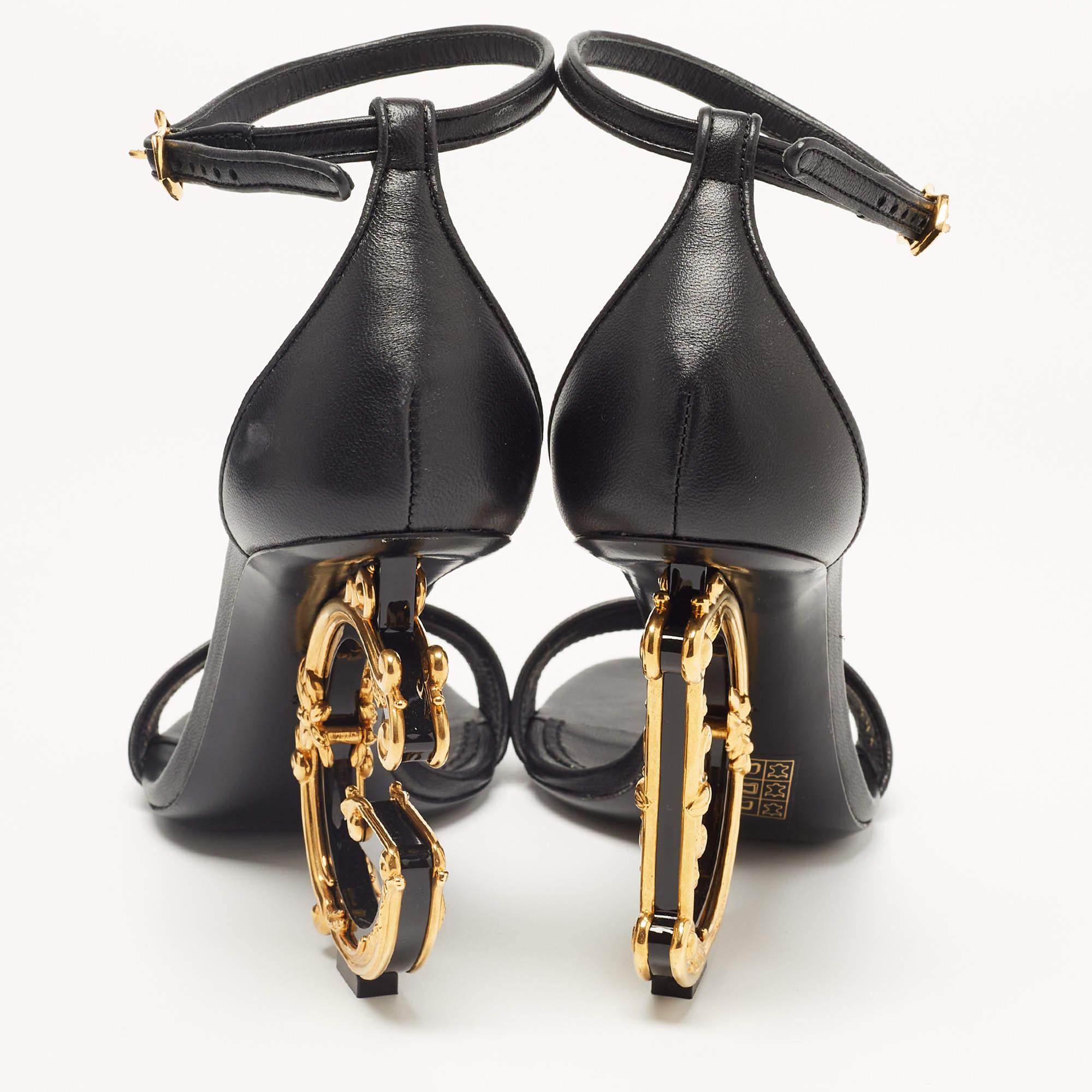 Dolce & Gabbana Black Leather Keira DG Heel Ankle Strap Sandals Size 38.5 4