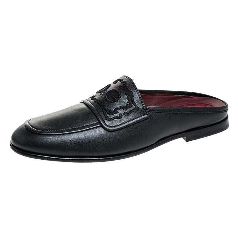 Dolce & Gabbana Black Leather King City Slip On Mule Loafers Size 42