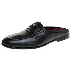 Dolce & Gabbana Black Leather King City Slip On Mule Loafers Size 42.5