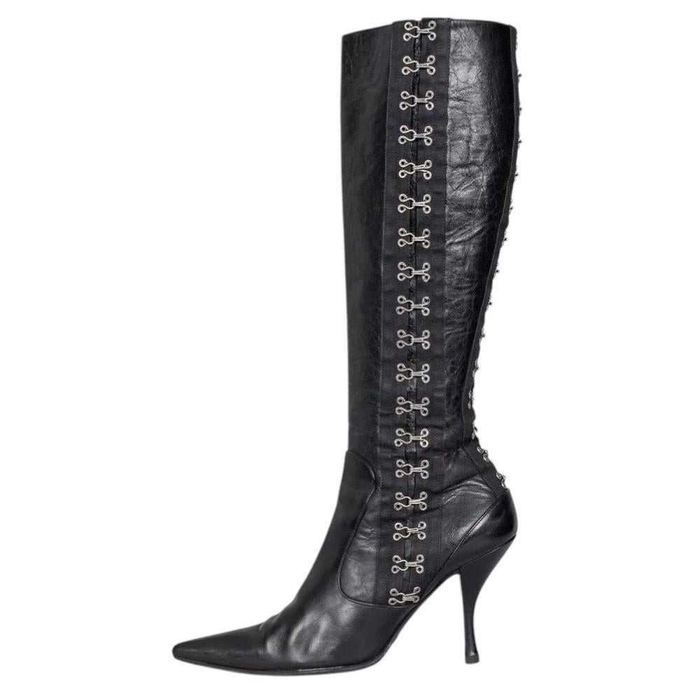 Dolce & Gabbana Bottes en cuir noir à hauteur du genou Sz.38