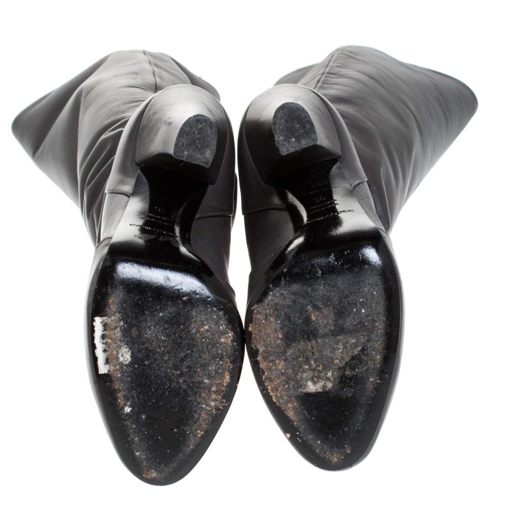 Women's Dolce & Gabbana Black Leather Knee Length Platform Boots Size 36 For Sale