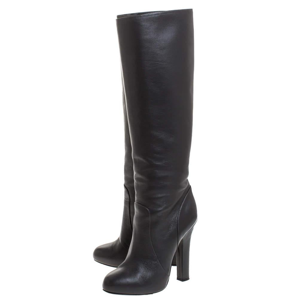 Dolce & Gabbana Black Leather Knee Length Platform Boots Size 36 For Sale 3