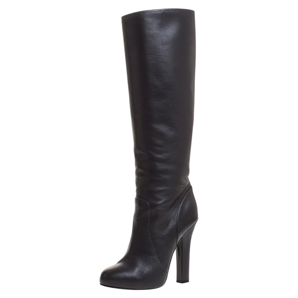 Dolce and Gabbana Black Leather Knee Length Platform Boots Size 36 at ...