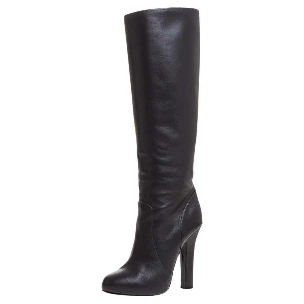 Dolce & Gabbana - Bottes en cuir noir avec plateforme au niveau du genou - Taille 36 en vente
