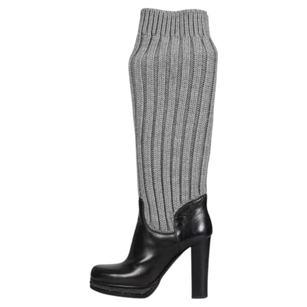 Dolce & Gabbana Black Leather Knitted Boots sz.37