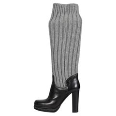 Dolce & Gabbana Black Leather Knitted Boots sz.37