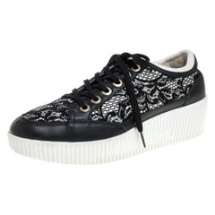 Dolce & Gabbana - Scarpe da ginnastica con zeppa in pelle, lacci e tessuto nero - misura 38,5