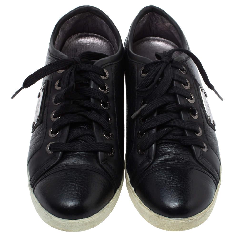 Noir Dolce & Gabbana - Baskets basses à lacets en cuir noir - Taille 37