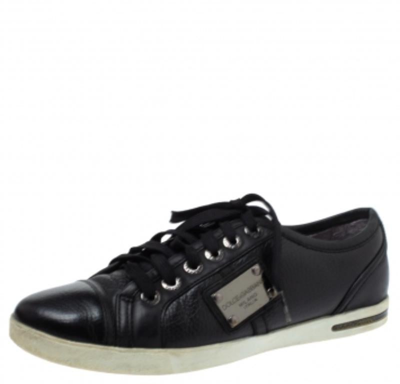 Dolce & Gabbana Black Leather Lace Low Top Sneakers Size 37 For Sale 2