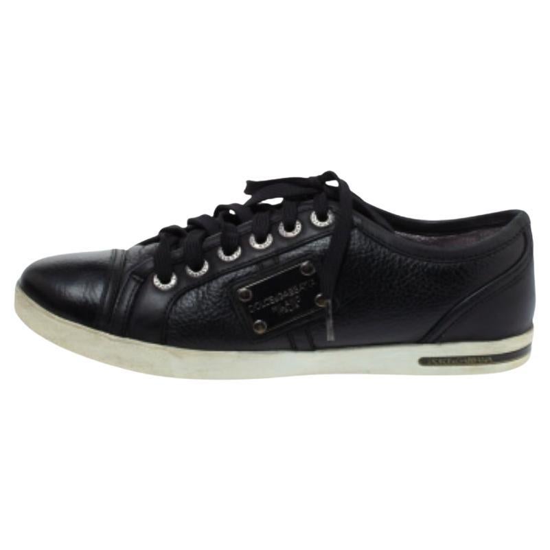 Dolce & Gabbana Black Leather Lace Low Top Sneakers Size 37 For Sale