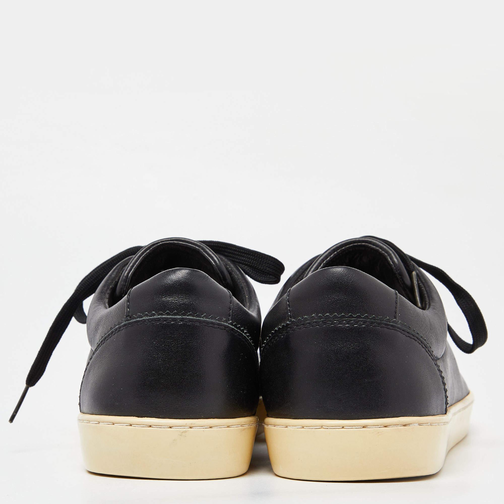 Dolce & Gabbana Black Leather Lace Low Top Sneakers Size 44 For Sale 1