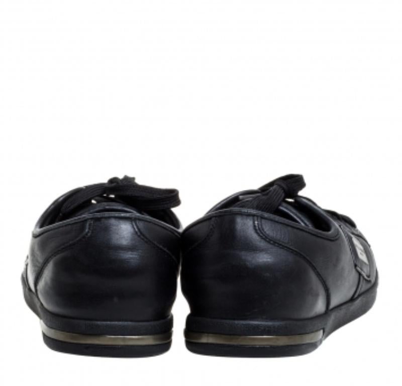 Men's Dolce & Gabbana Black Leather Lace Low Top Sneakers Size 44.5 For Sale