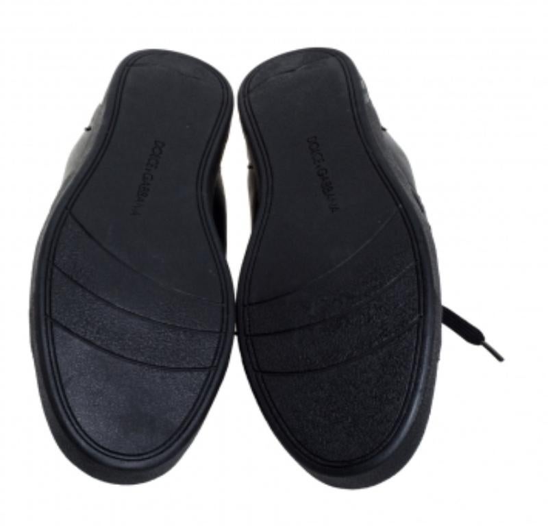 Dolce & Gabbana Black Leather Lace Low Top Sneakers Size 44.5 For Sale 1