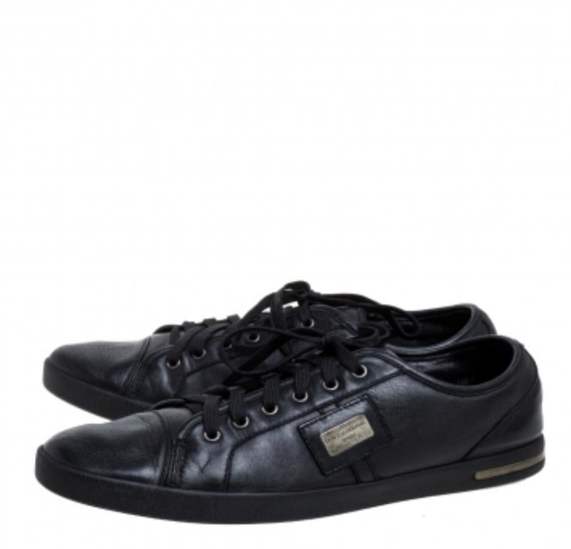 Dolce & Gabbana Black Leather Lace Low Top Sneakers Size 44.5 For Sale 2