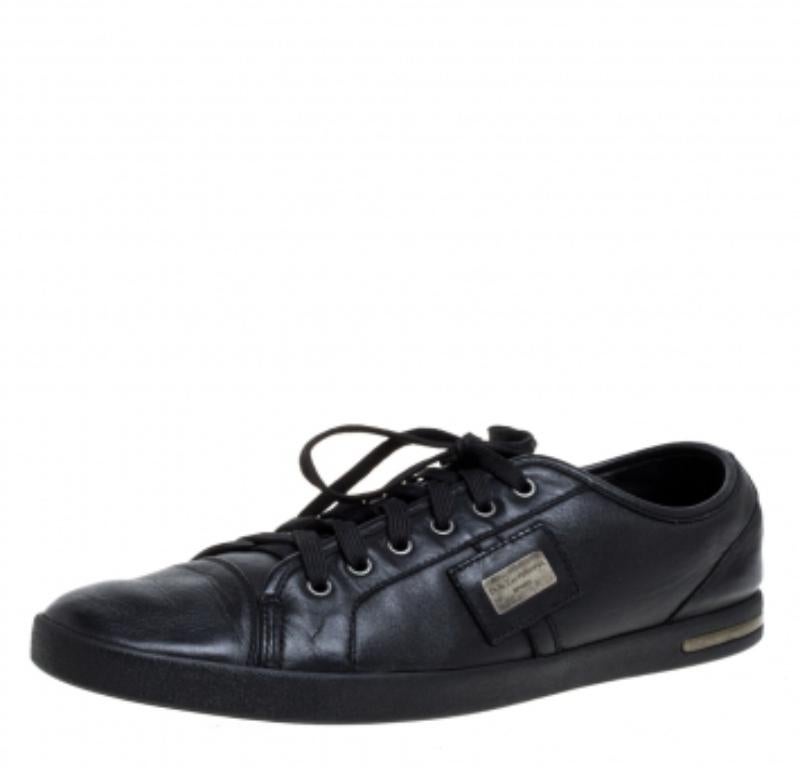 Dolce & Gabbana Black Leather Lace Low Top Sneakers Size 44.5 For Sale 3