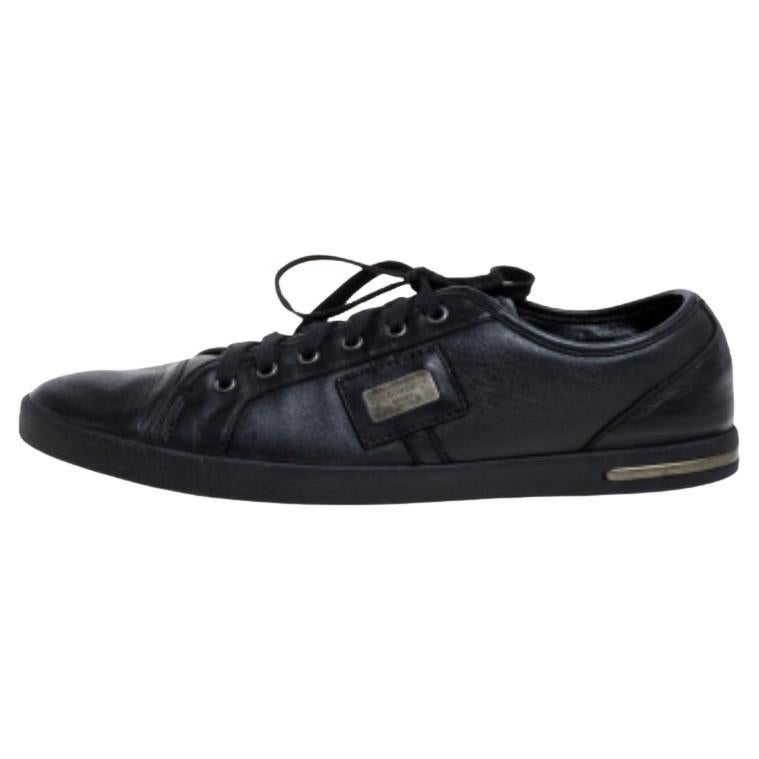 Dolce & Gabbana Black Leather Lace Low Top Sneakers Size 44.5 For Sale