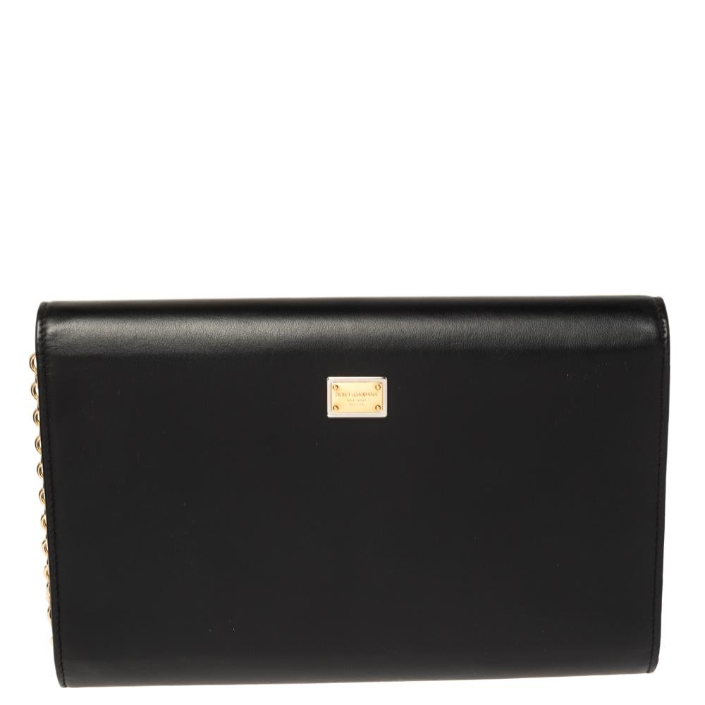 Dolce & Gabbana Black Leather L'amore e' Bellezza Shoulder Bag In Excellent Condition In Dubai, Al Qouz 2