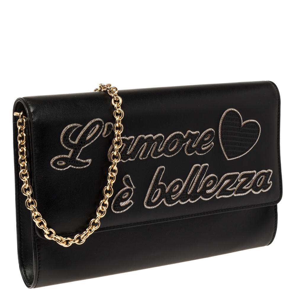 Women's Dolce & Gabbana Black Leather L'amore e' Bellezza Shoulder Bag