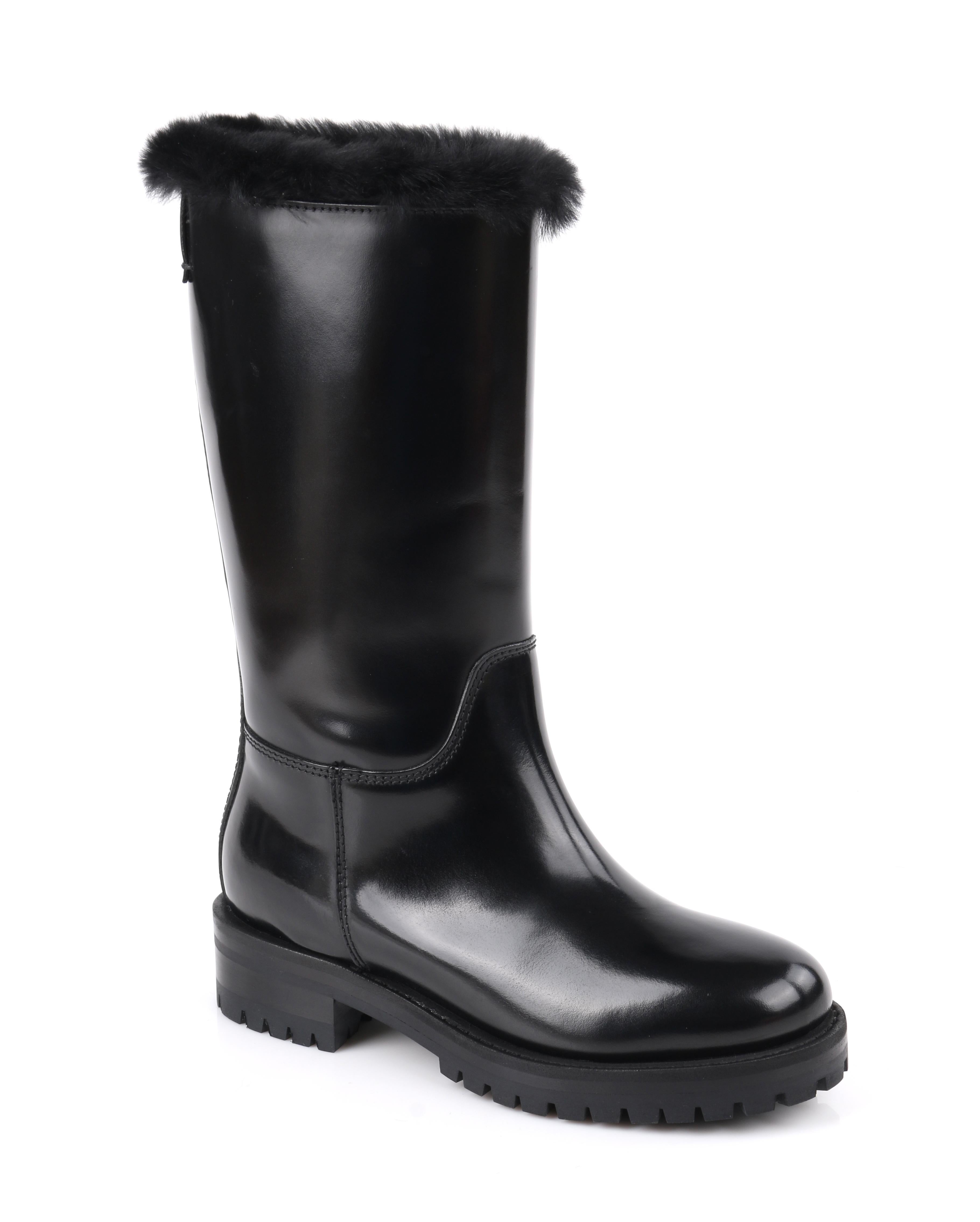 DOLCE & GABBANA Black Leather Lapin Fur Lined Calf High Moto Cold Weather Boots 
 
Estimated Retail: $990
 
Brand / Manufacturer: Dolce & Gabbana 
Designer: Dominico Dolce & Stefan Gabbana
Style: Boots
Color(s): Black 
Unmarked Materials: Leather