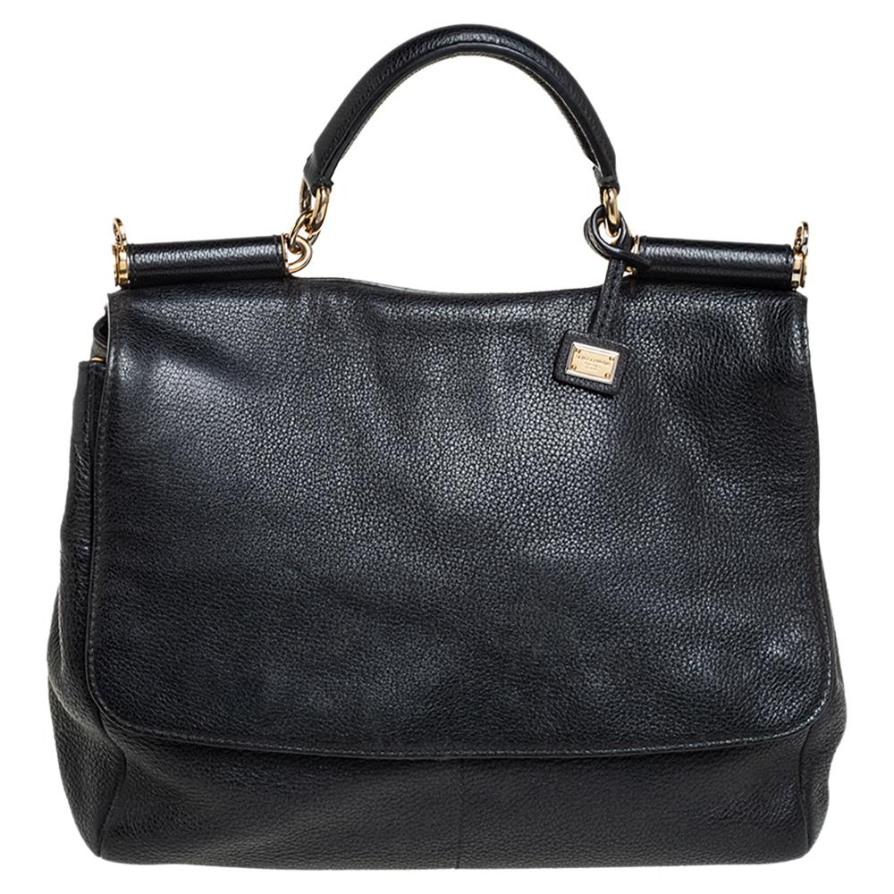 Dolce 
Gabbana Black Leather Large Miss Sicily Soft Top Handle Bag