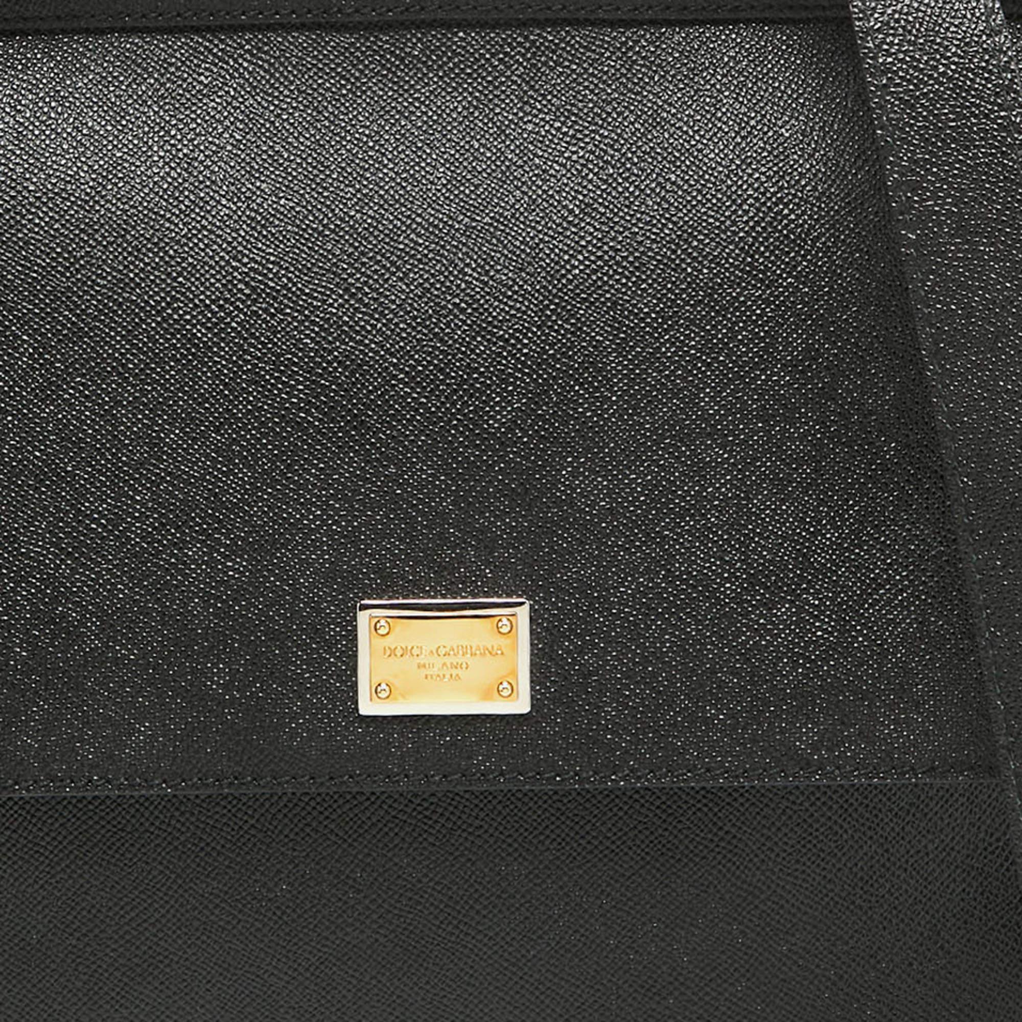 Dolce & Gabbana Black Leather Large Miss Sicily Top Handle Bag For Sale 6