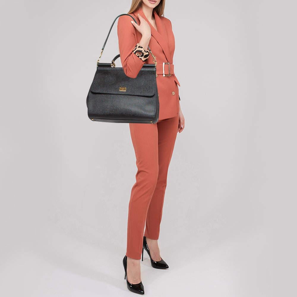 Dolce & Gabbana - Grand sac à poignée en cuir noir Miss Sicily en vente 8