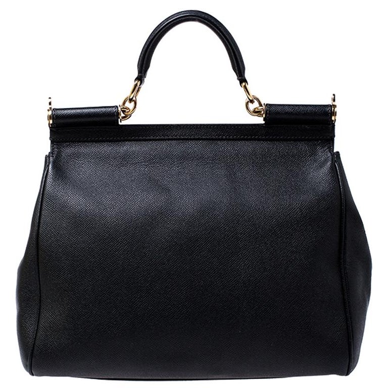 Dolce and Gabbana Black Leather Large Miss Sicily Top Handle Bag For ...
