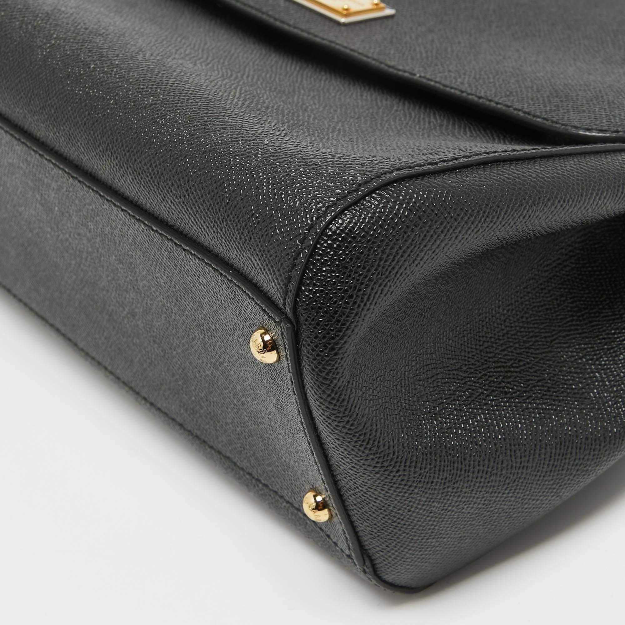 Dolce & Gabbana Große Miss Sicily Top Handle Bag aus schwarzem Leder Damen im Angebot