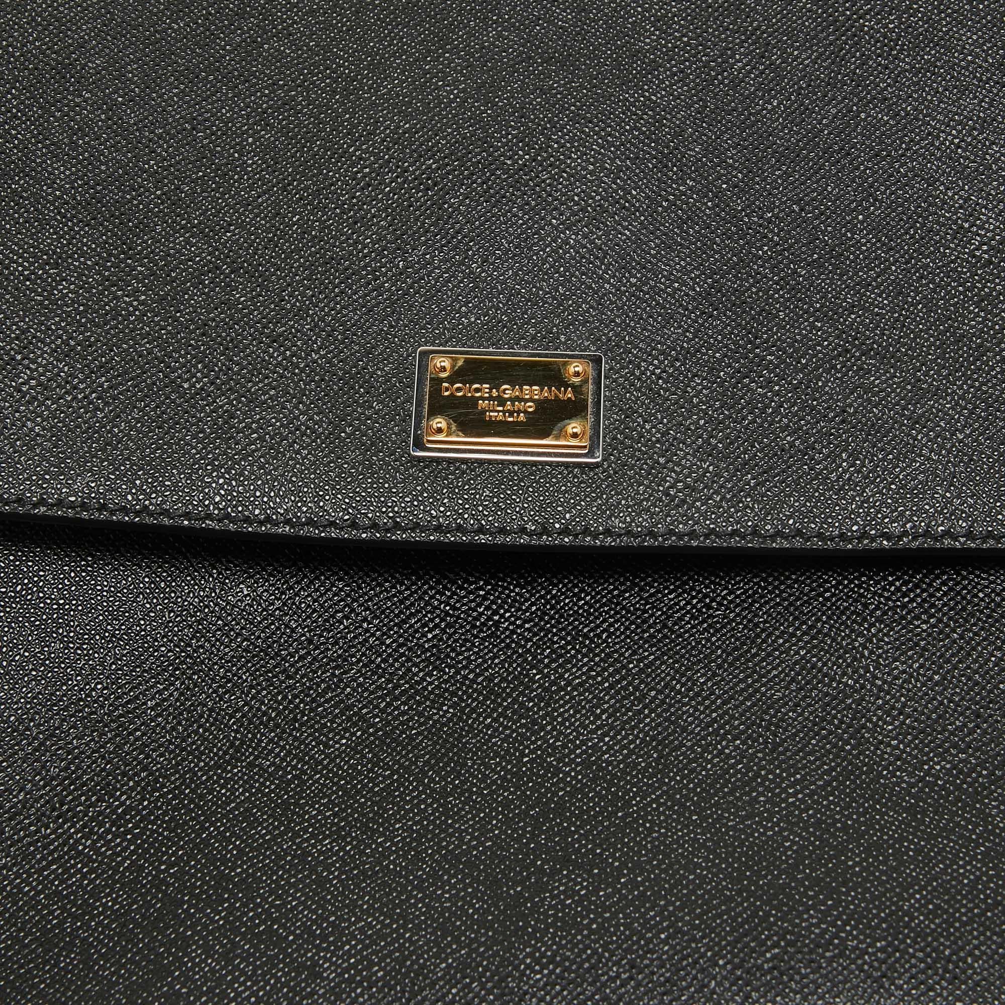 Dolce & Gabbana - Grand sac à poignée en cuir noir Miss Sicily en vente 1