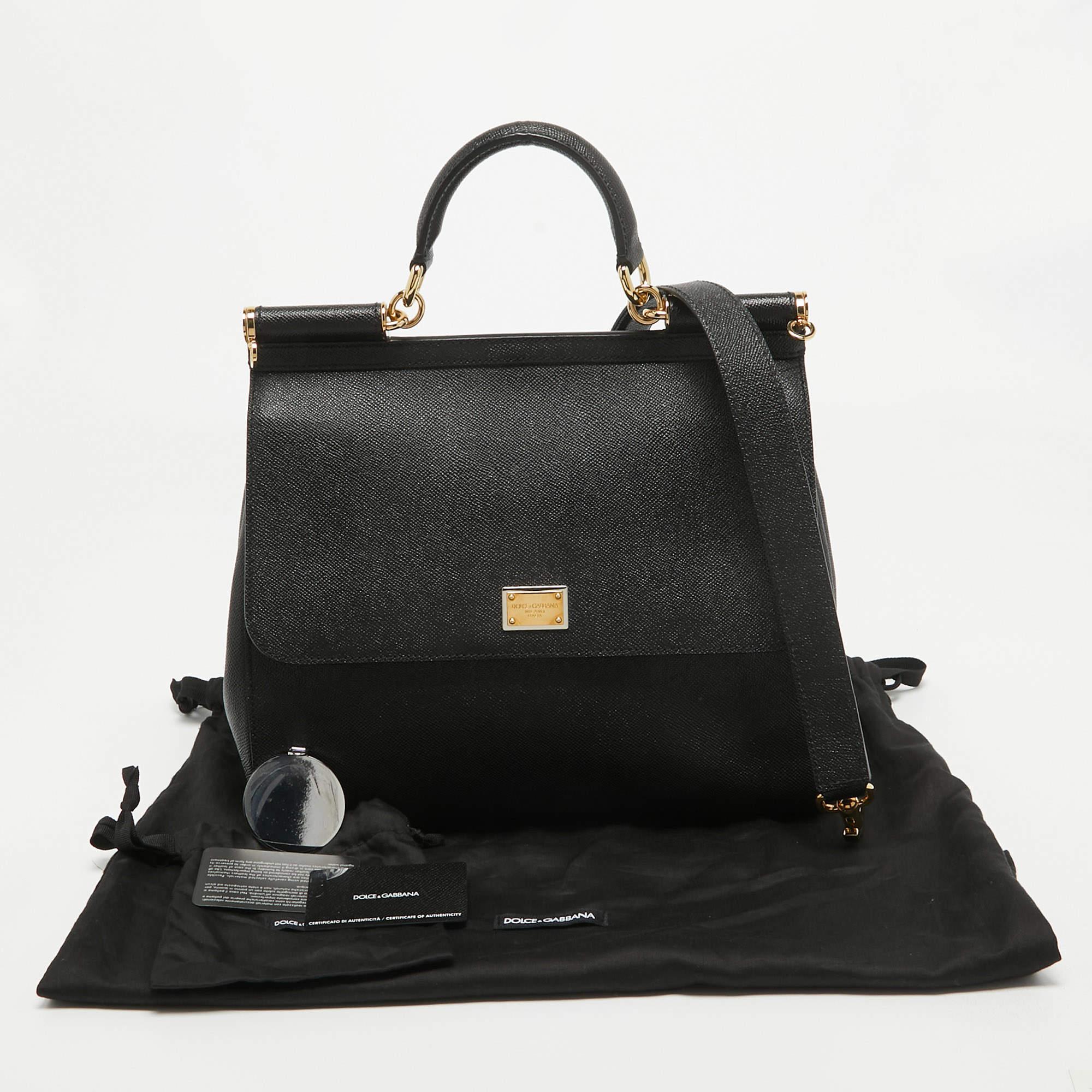 Dolce & Gabbana Black Leather Large Miss Sicily Top Handle Bag For Sale 5