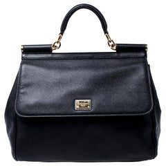 Dolce & Gabbana Black Leather Large Miss Sicily Top Handle Bag