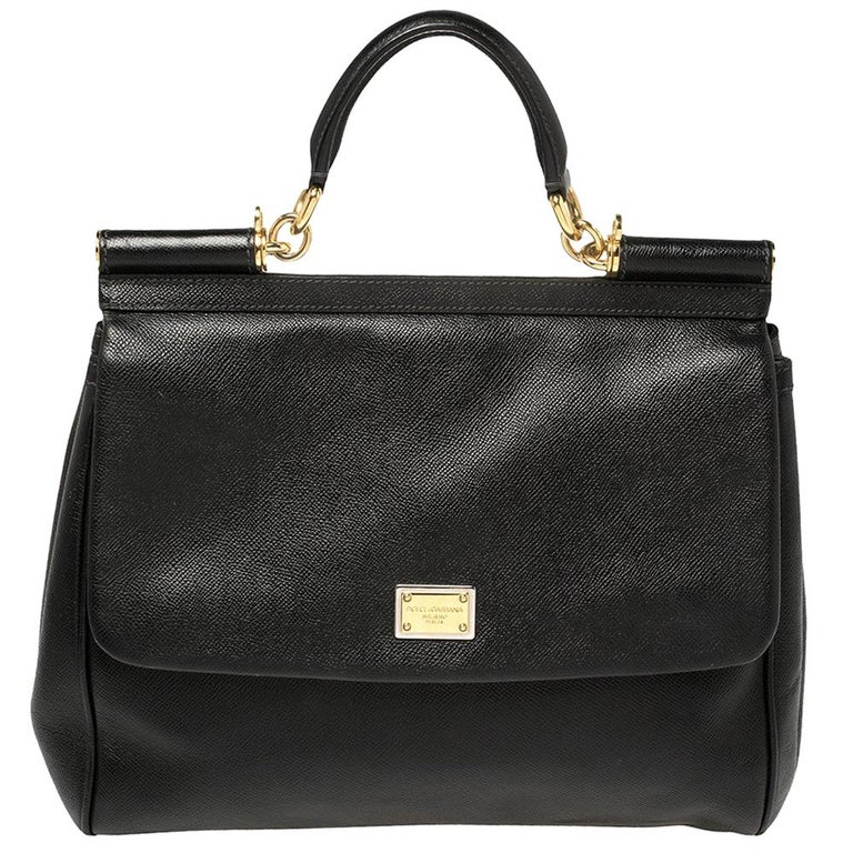 Dolce and Gabbana Black Leather Large Miss Sicily Top Handle Bag at 1stDibs