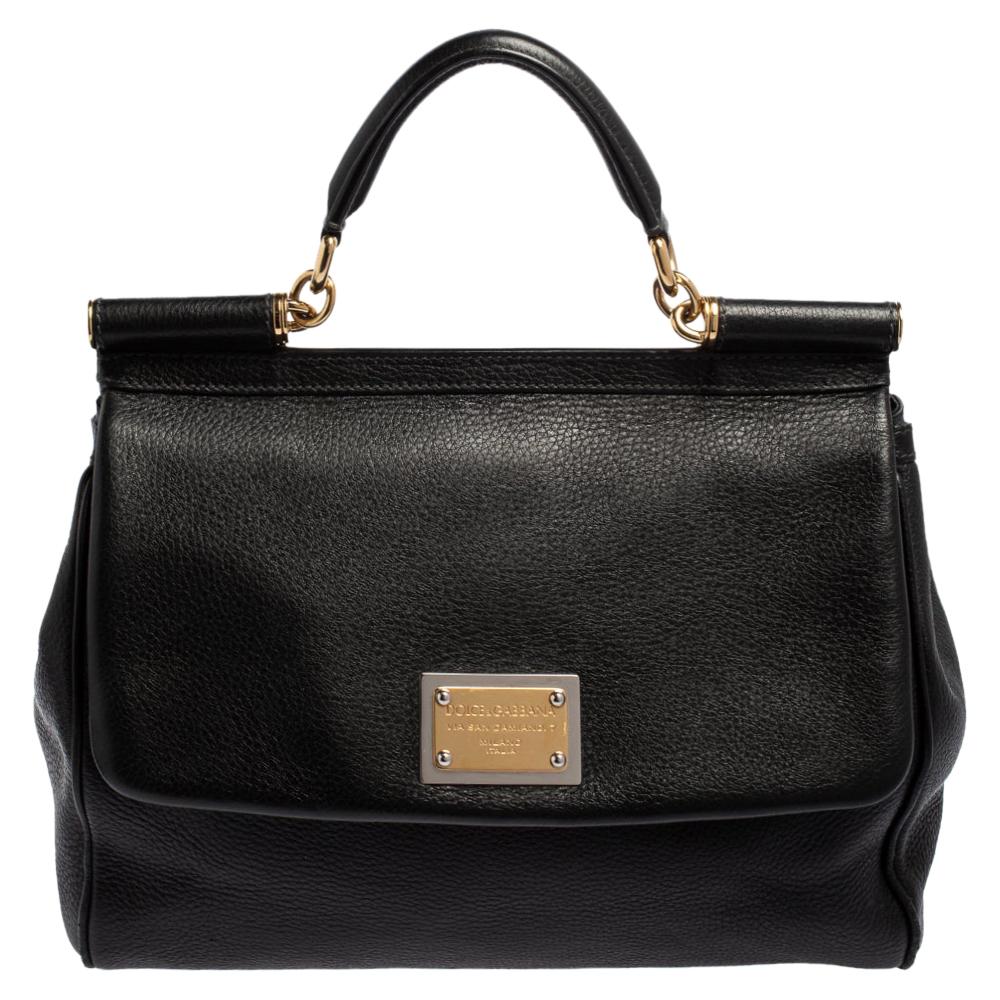 Dolce & Gabbana Black Leather Large Miss Sicily Top Handle Bag