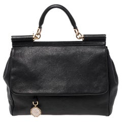 Dolce 
Gabbana Black Leather Large Miss Sicily Top Handle Bag